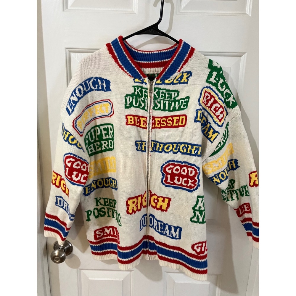 Shein Curve Multicolor Graphic Knit Zip Up Sweater Jacket Menswear